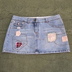 MOON Y2K Denim Patchwork Lowrise Micro Mini Skirt Floral VTG